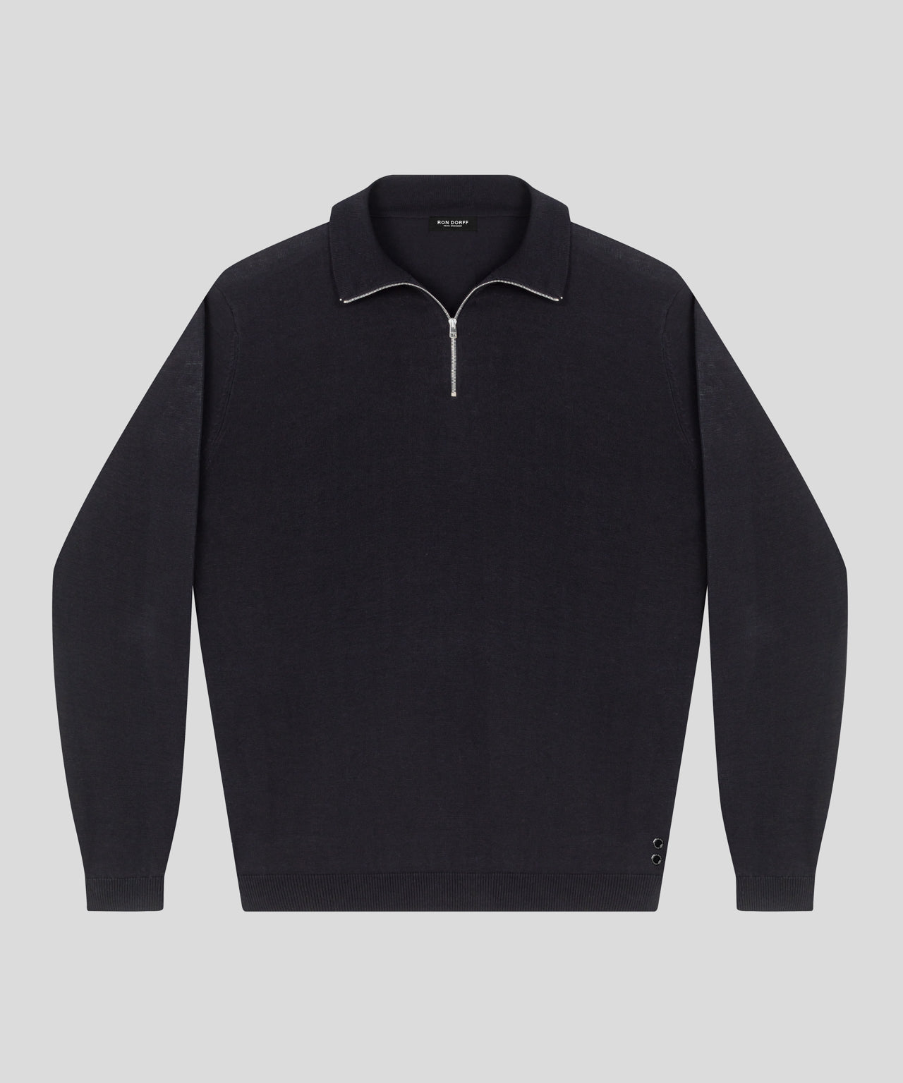 Cotton Silk RD Polo Long Sleeve: Black