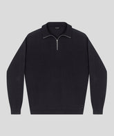 Cotton Silk RD Polo Long Sleeve: Black