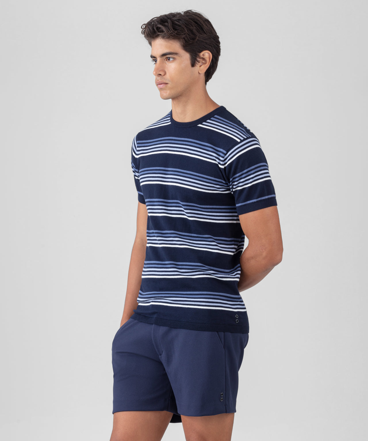 Knitted Striped T-Shirt: Navy