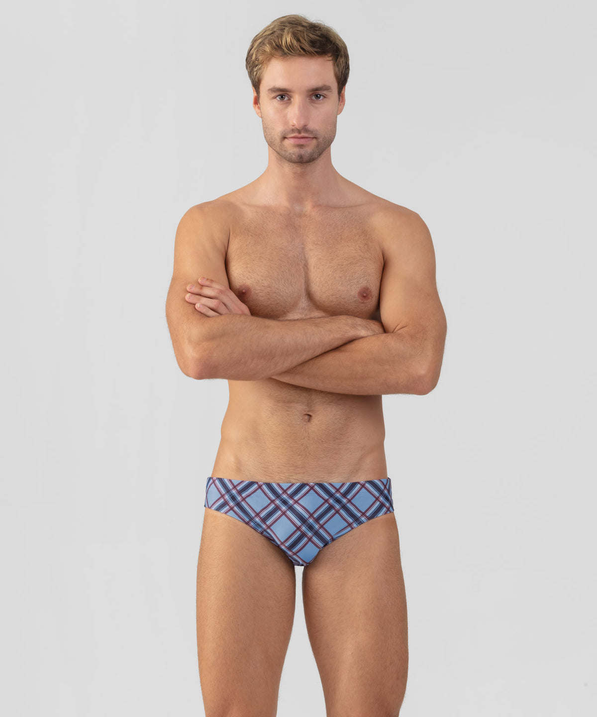 Slim Swim Briefs w. Checkers: Faded Denim