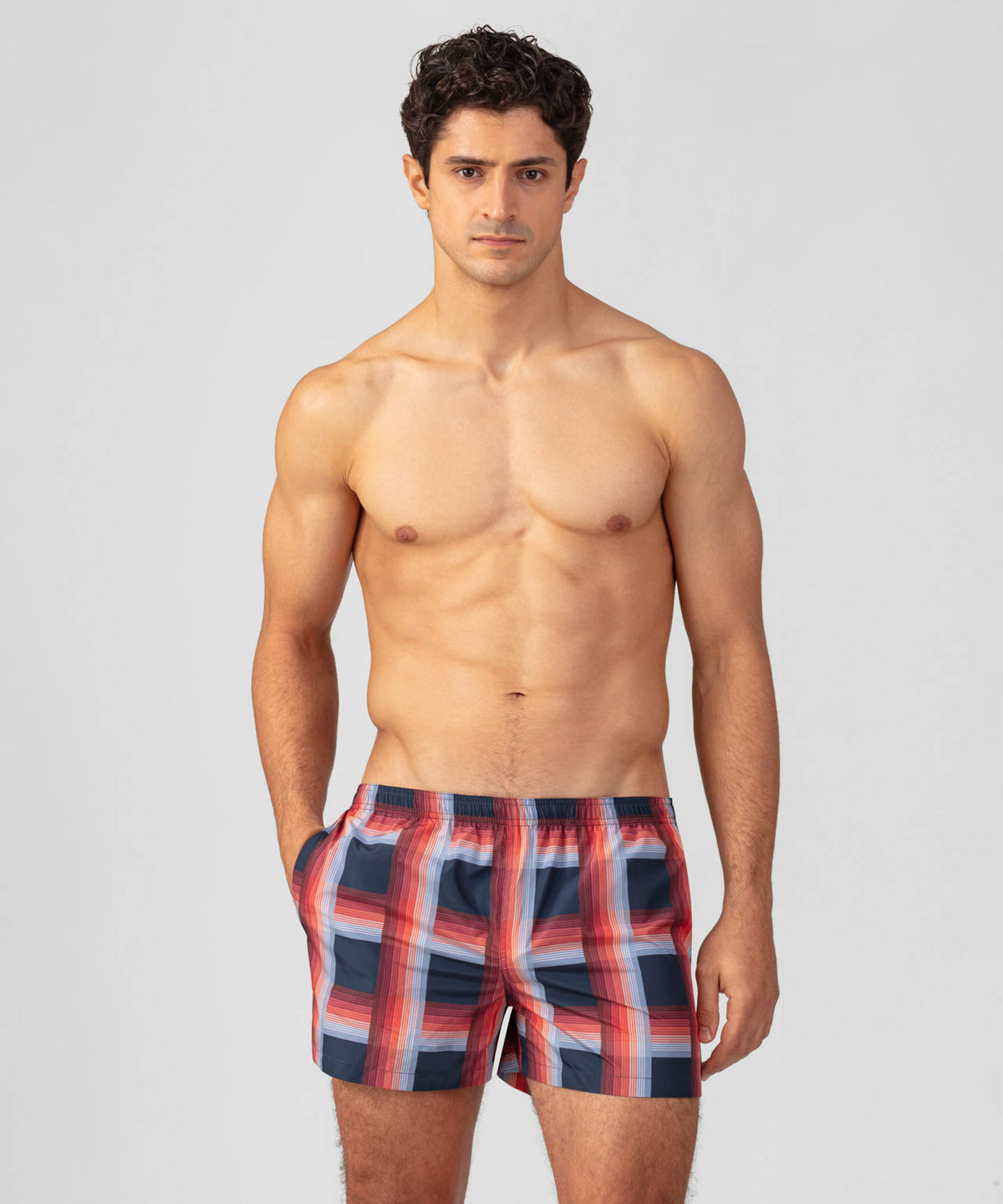 Swim Shorts w. Checks: Navy