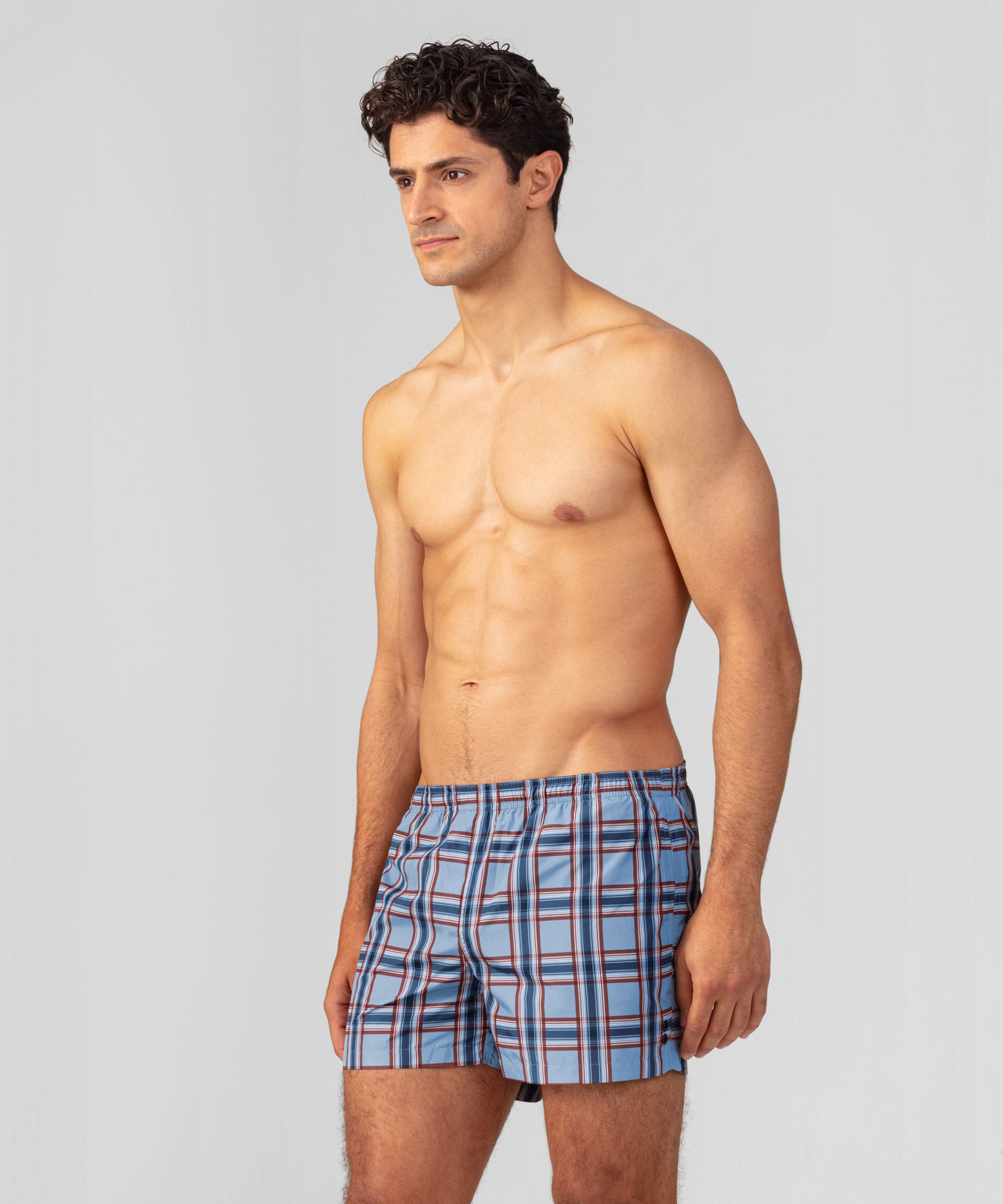Swim Shorts w. Checkers: Faded Denim