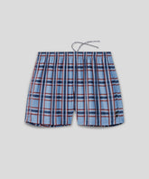 Swim Shorts w. Checkers: Faded Denim