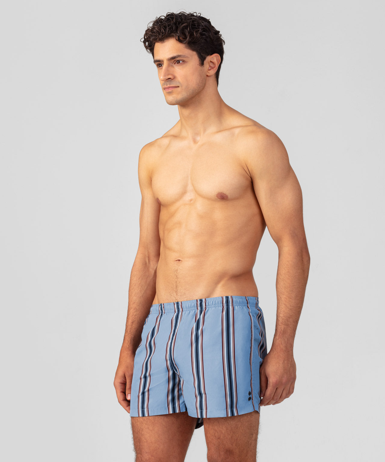 Swim Shorts w. Irregular Stripes: Faded Denim