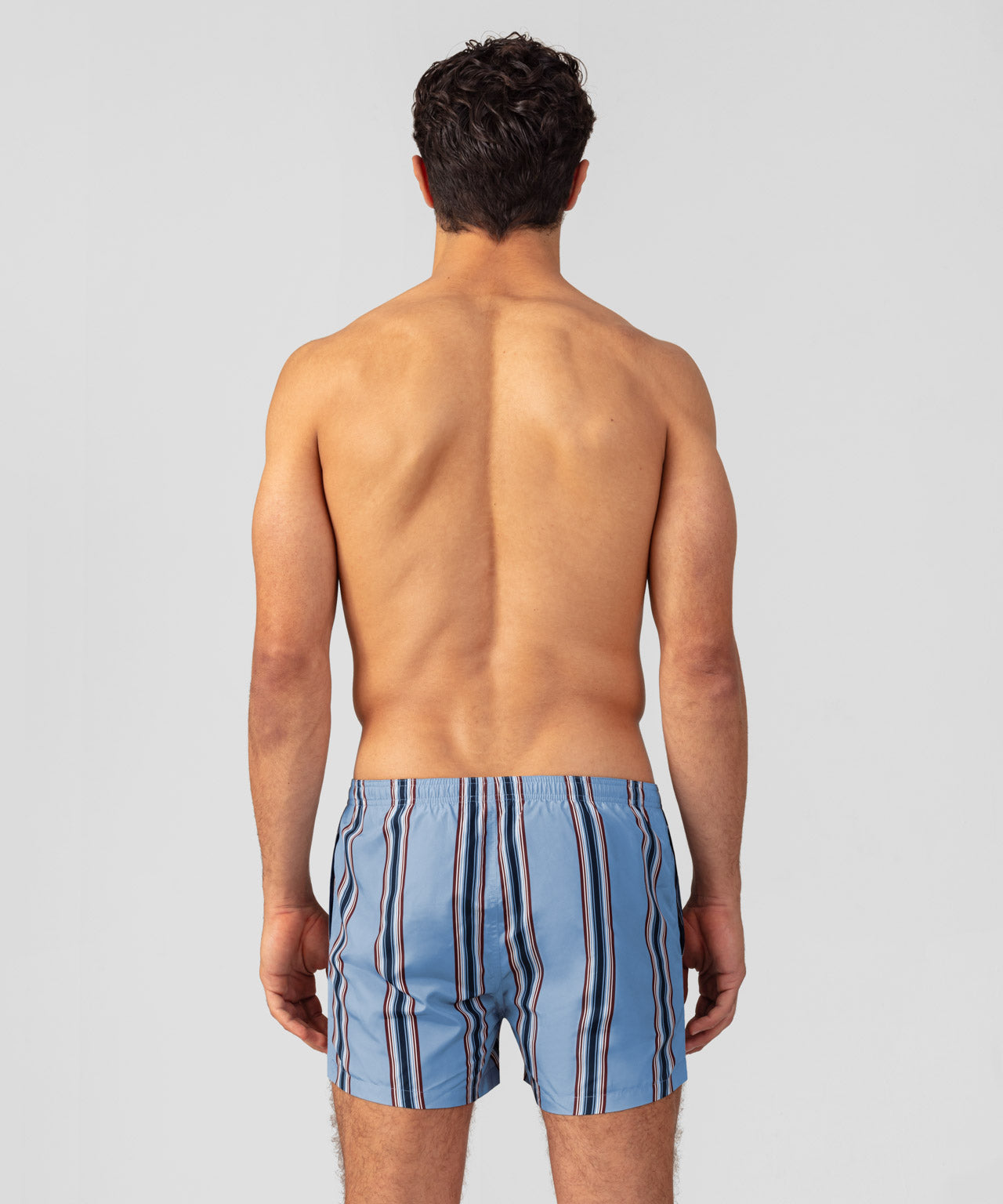 Swim Shorts w. Irregular Stripes: Faded Denim