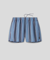 Swim Shorts w. Irregular Stripes: Faded Denim