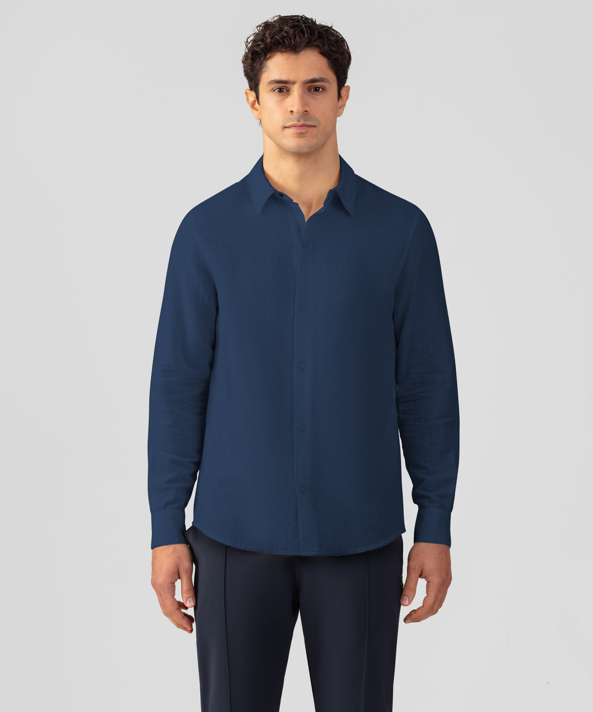 Cotton-Linen Long Sleeve Shirt: Deep Ocean