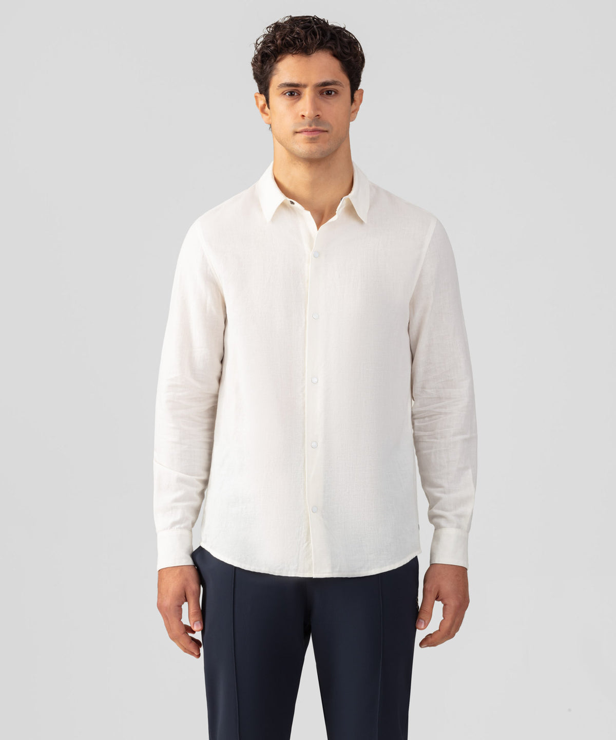 Cotton-Linen Long Sleeve Shirt: Off White
