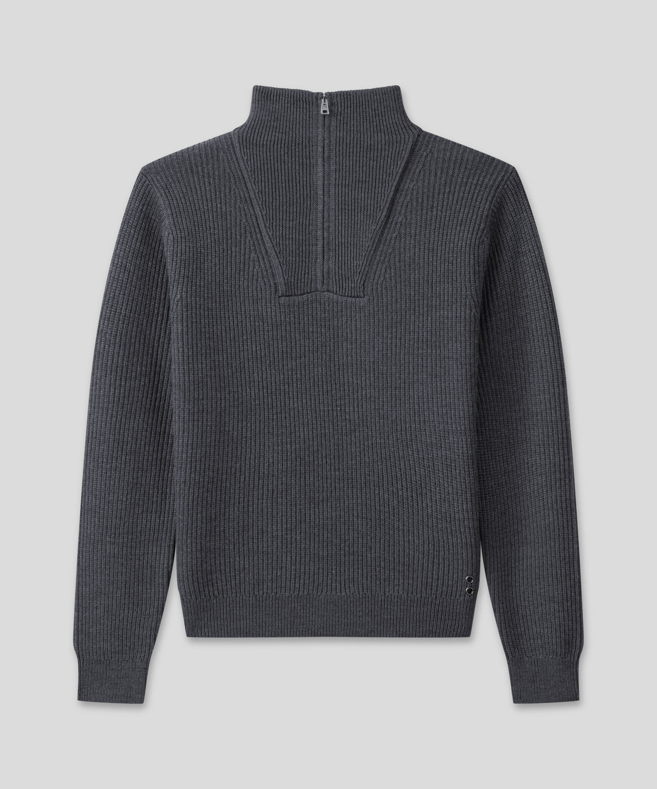 Ribbed Wool Half Zip Sweater: Cosmo Grey