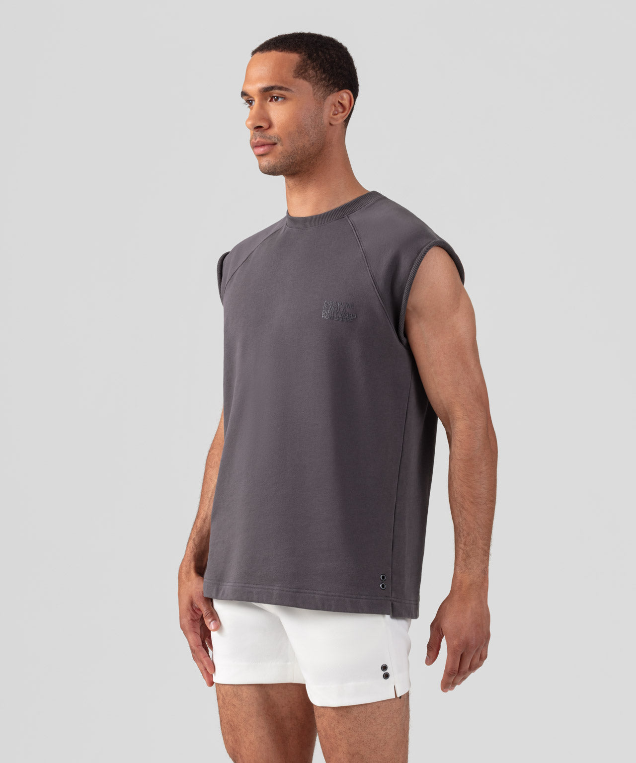Organic Cotton Sleeveless Sweatshirt "DISCIPLINE": Cosmo Grey