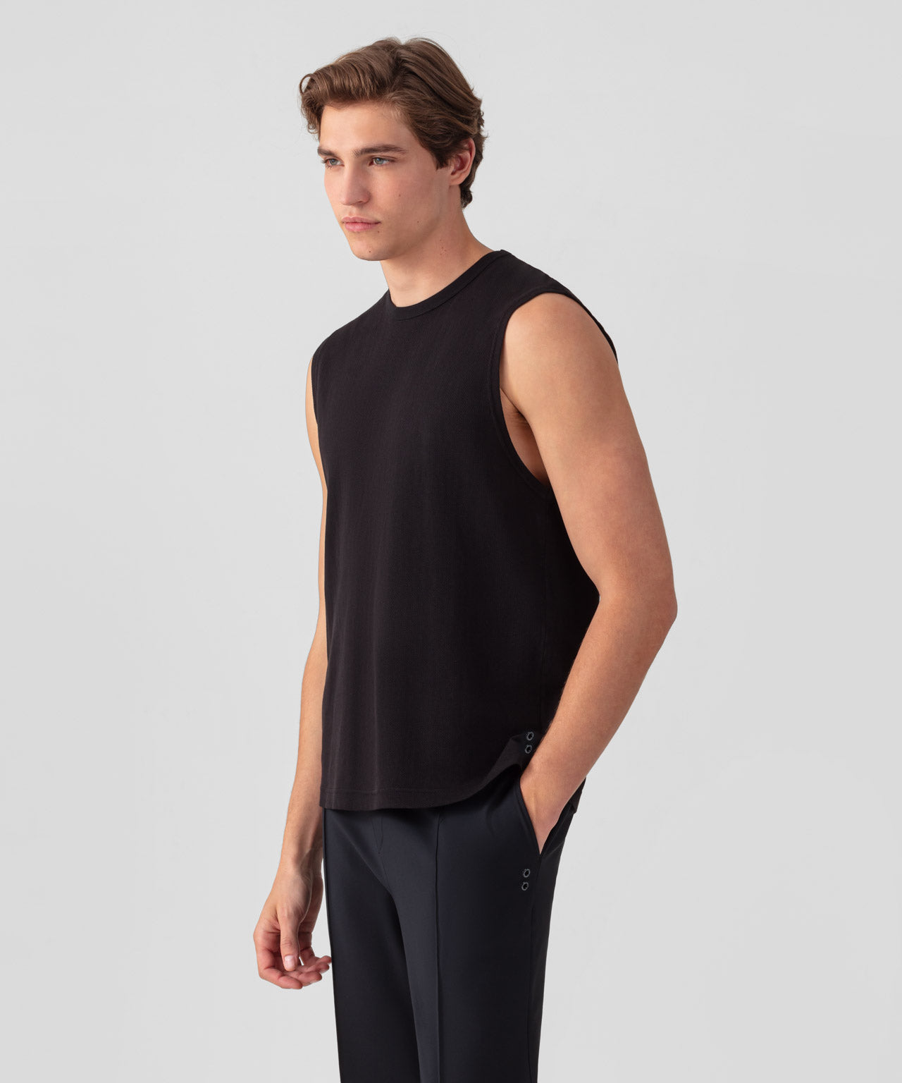 Cotton Mesh Sleeveless T-Shirt: Black