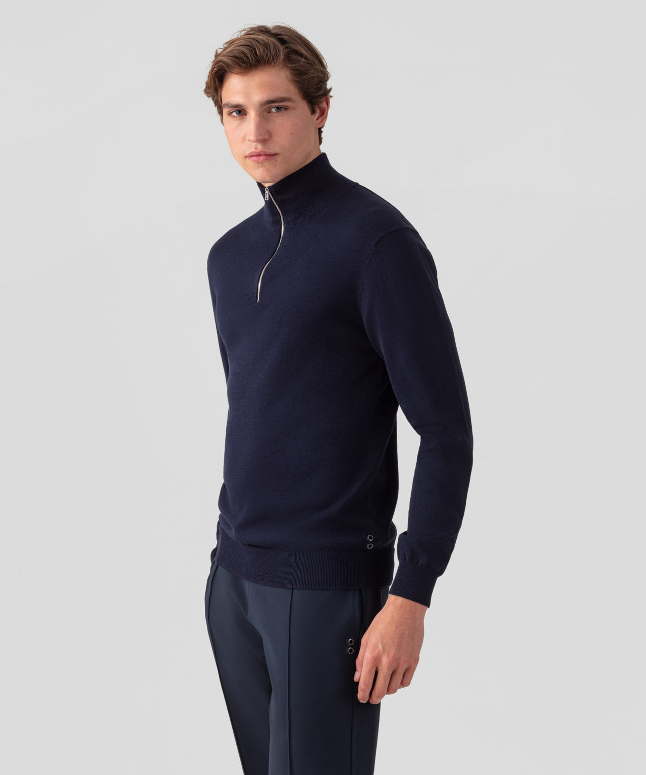 Cotton Silk RD Polo Long Sleeve: Navy