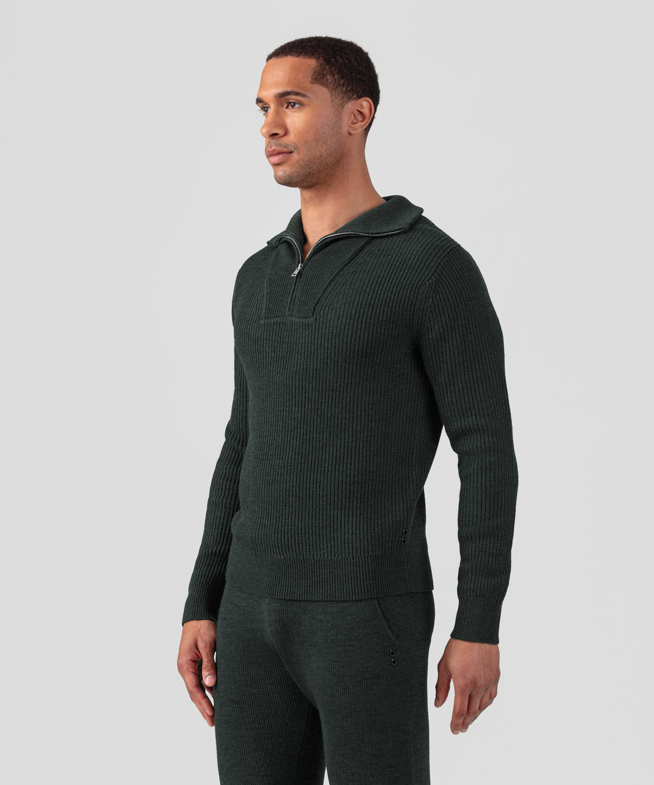 Ribbed Wool Half Zip Sweater: Dark Khaki