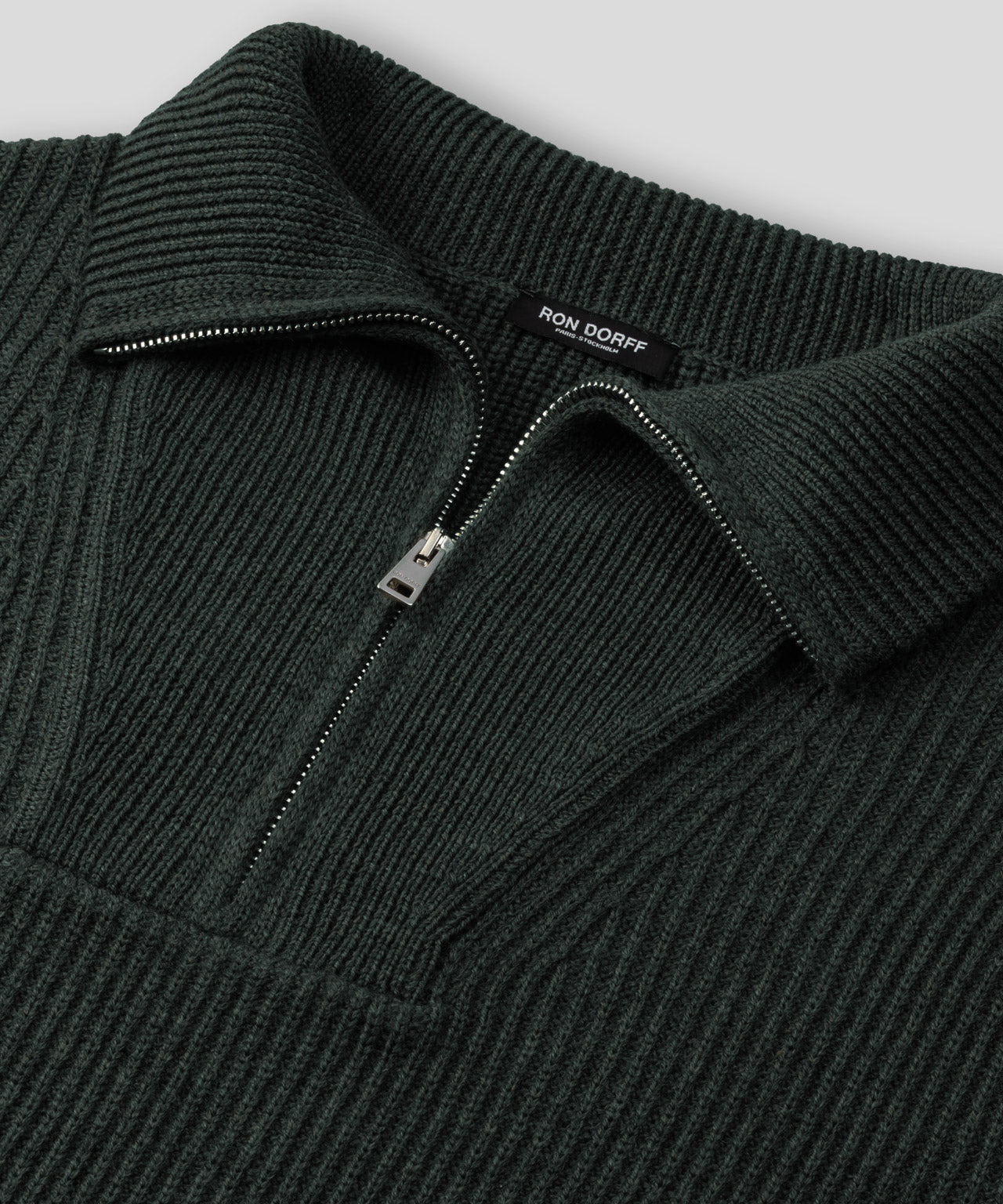 Ribbed Wool Half Zip Sweater: Dark Khaki
