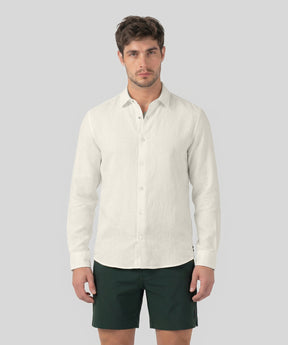Cotton Linen Long Sleeve Shirt: Off White