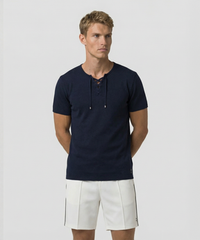 Knitted T-Shirt w. Drawstrings: Navy