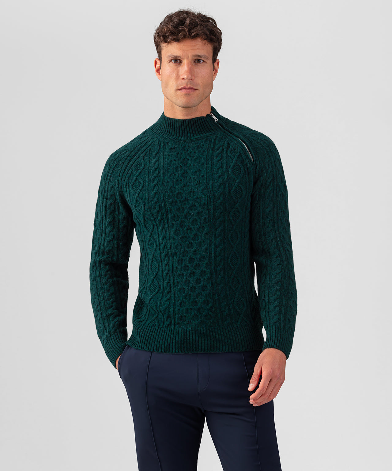 Wool Cashmere Telemark Sweater w Zip: Green Night | Ron Dorff