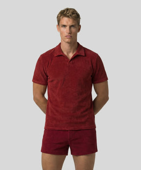 Cotton Terry V Neck Polo: Red