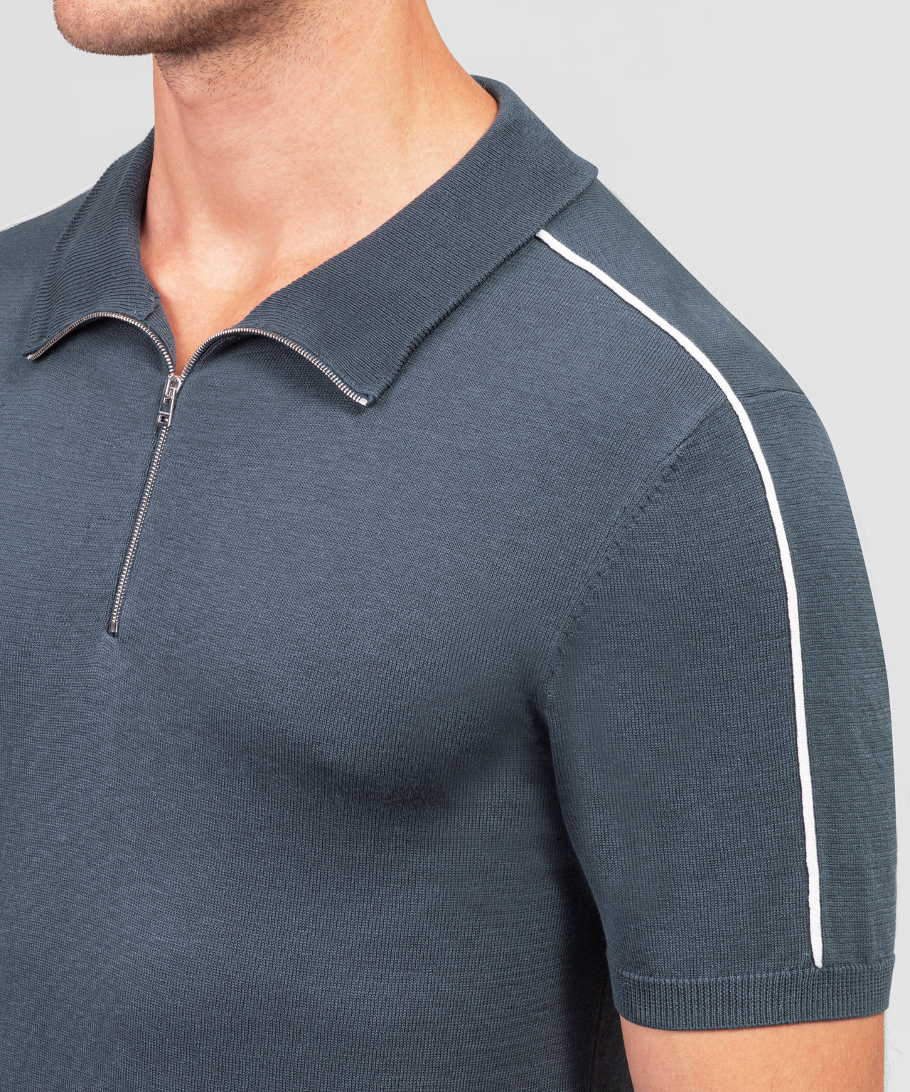 Cotton Silk RD Polo w Piping: Stormy Weather