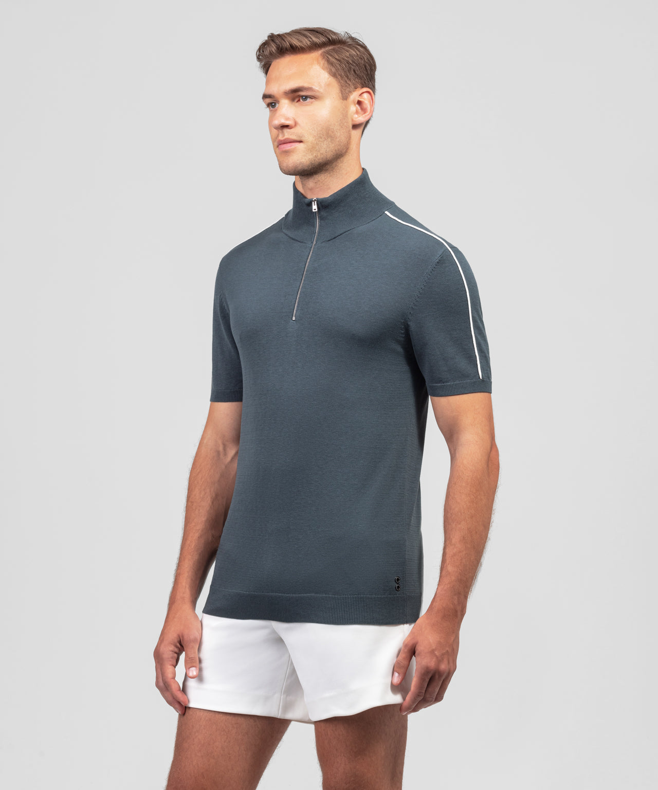 Cotton Silk RD Polo w Piping: Stormy Weather