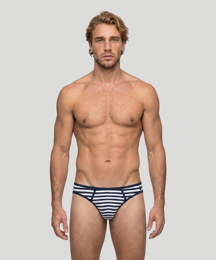 Slim Y-Front Briefs: Navy/White