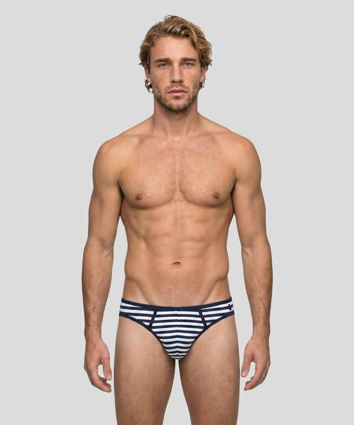 Slim Y-Front Briefs: Navy/White