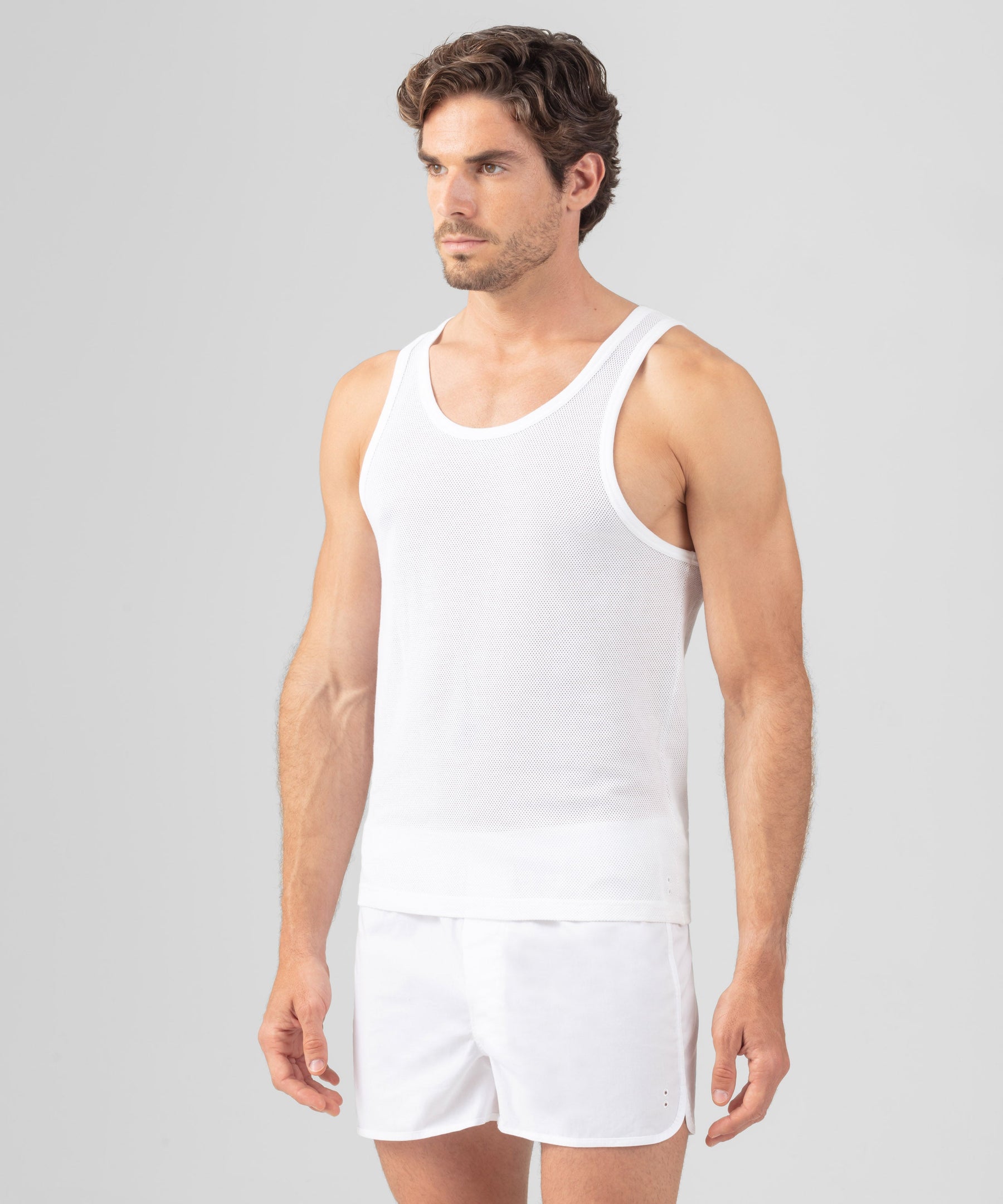 Cotton Mesh Tank Top: White