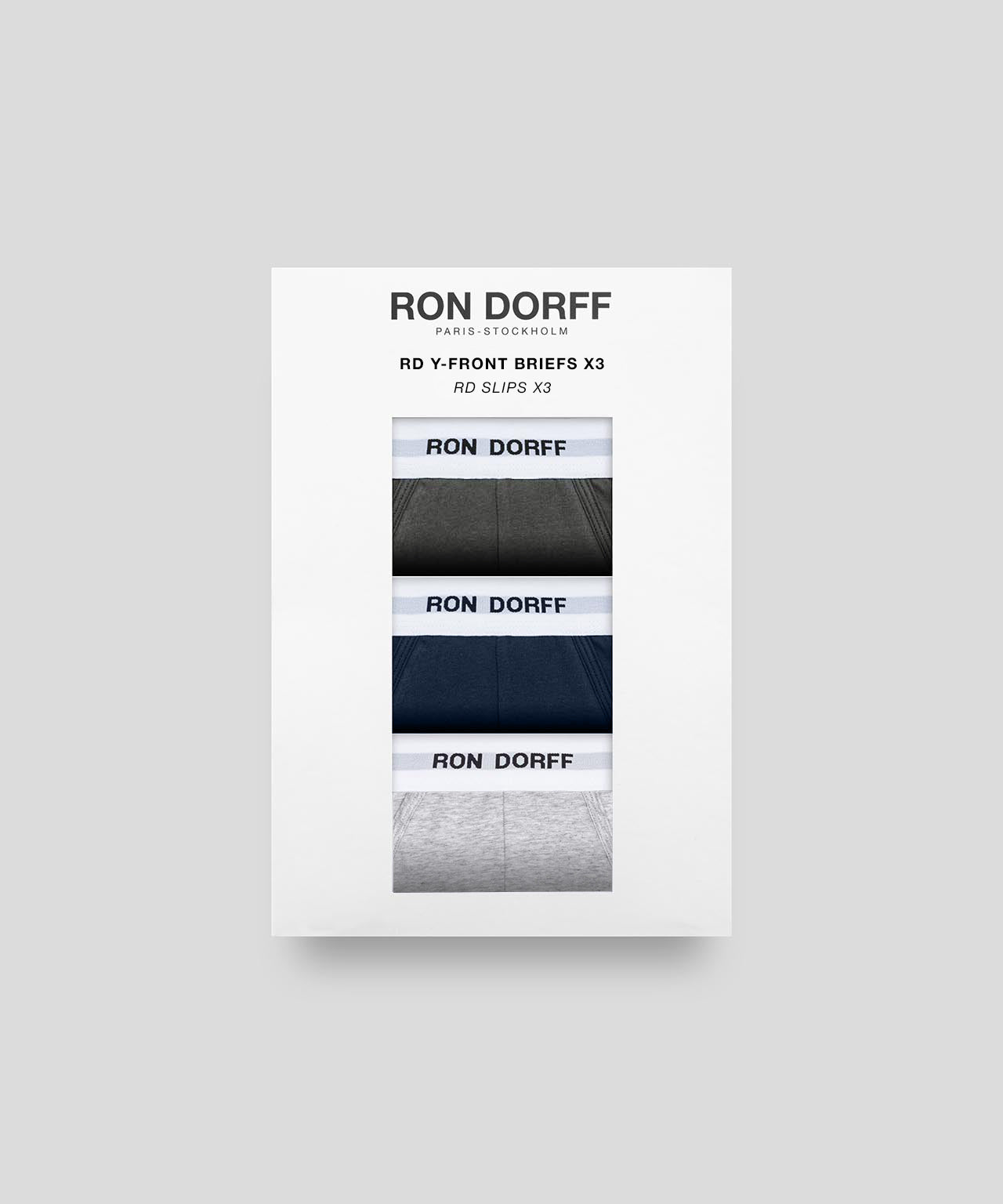 RON DORFF Y-Front Briefs Kit: Heather Grey/Army Green/Deep Blue
