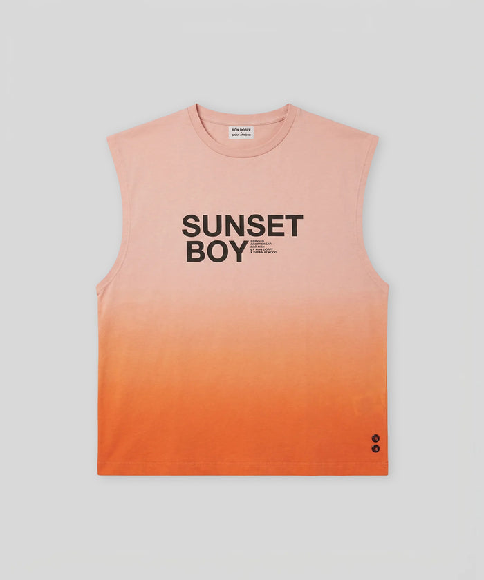 Organic Cotton Sleeveless T-Shirt "SUNSET BOY": Sunset Orange