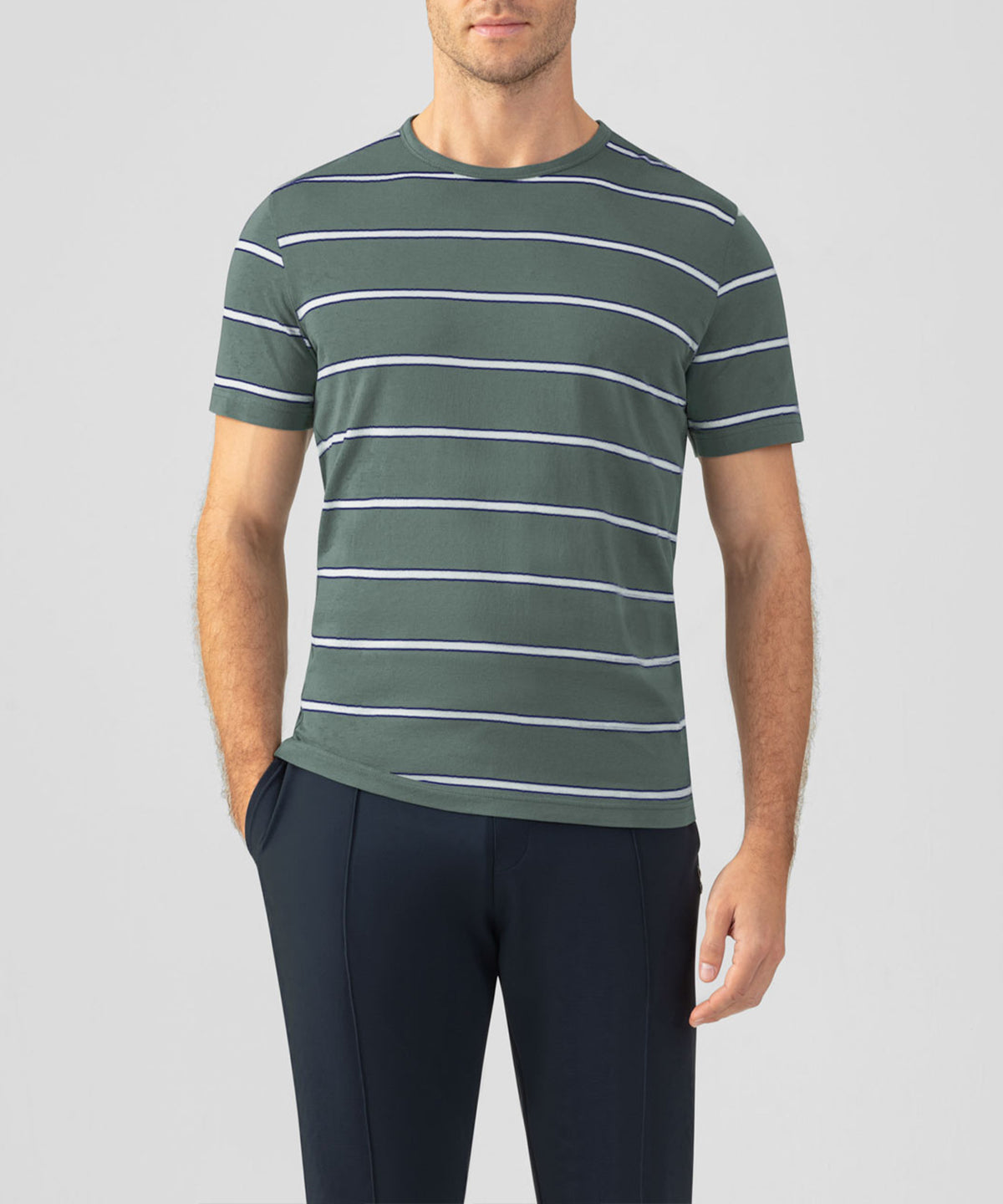 Crew Neck T-Shirt Eyelet Edition w. Double Stripes: Green Shadow