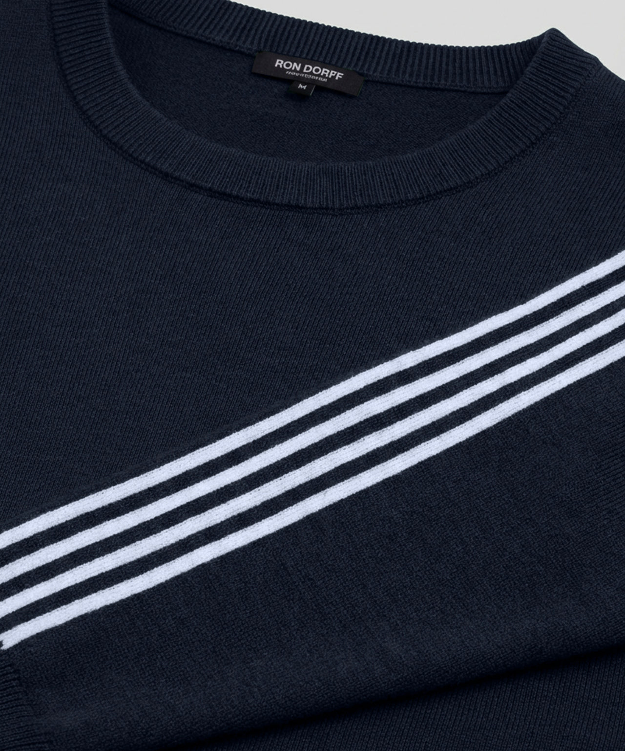 Wool Cotton Sweater w. Lines: Navy