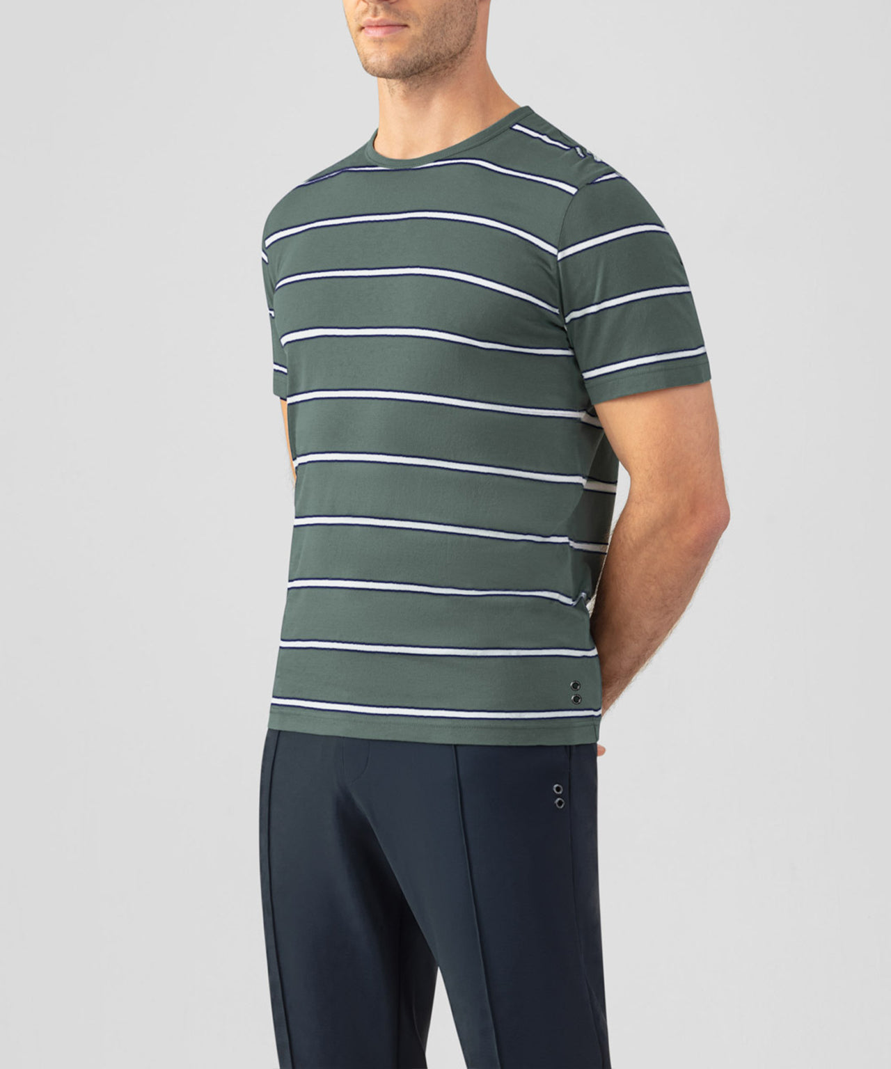 Crew Neck T-Shirt Eyelet Edition w. Double Stripes: Green Shadow