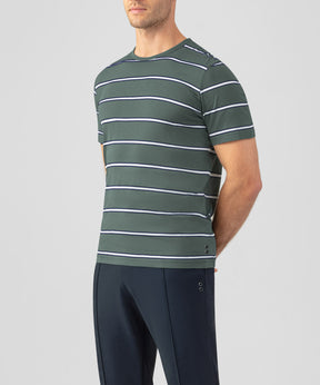 Crew Neck T-Shirt Eyelet Edition w. Double Stripes: Green Shadow