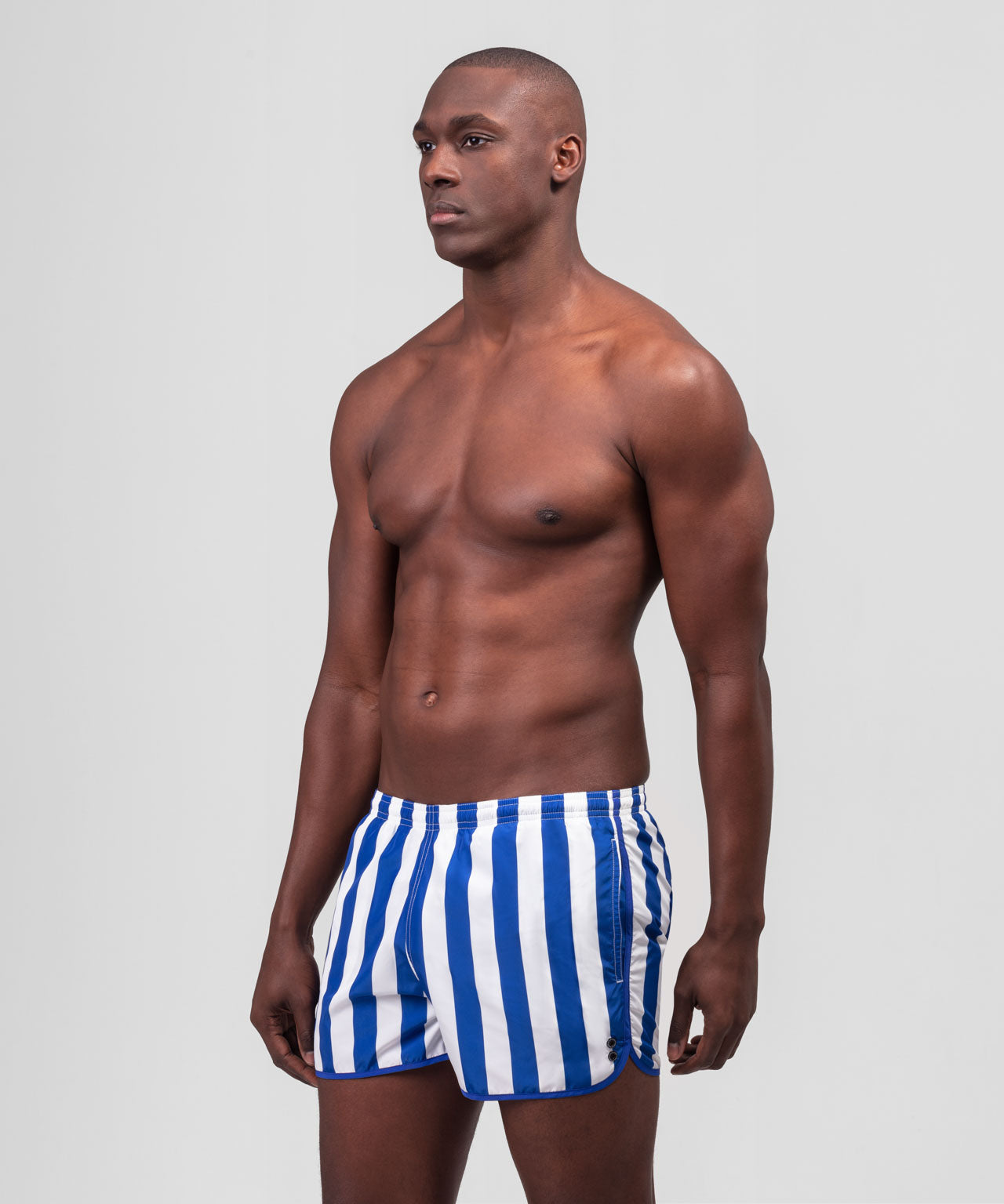 Marathon Swim Shorts Vertical Wide Stripes: Greek Blue / White
