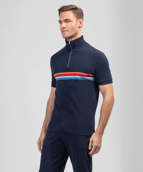 Cotton Piqué RD Polo w. Stripes: Navy