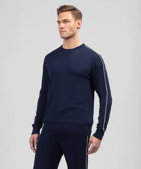 Cotton Silk Sweatshirt w. Piping: Navy