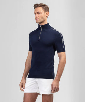 Cotton Silk RD Polo w. Piping: Navy