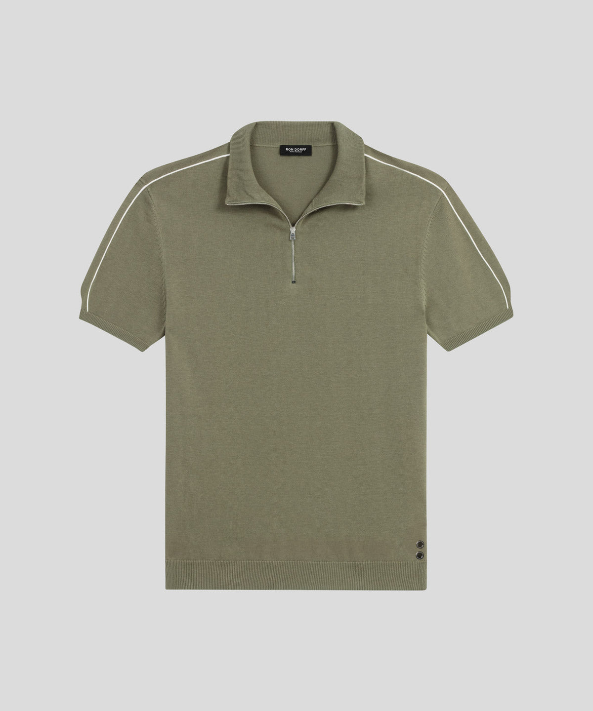 Cotton Silk RD Polo w Piping: Olive Green