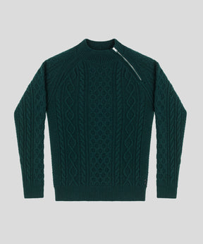 Wool Cashmere Telemark Sweater w Zip: Green Night