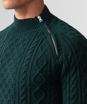 Wool Cashmere Telemark Sweater w Zip: Green Night