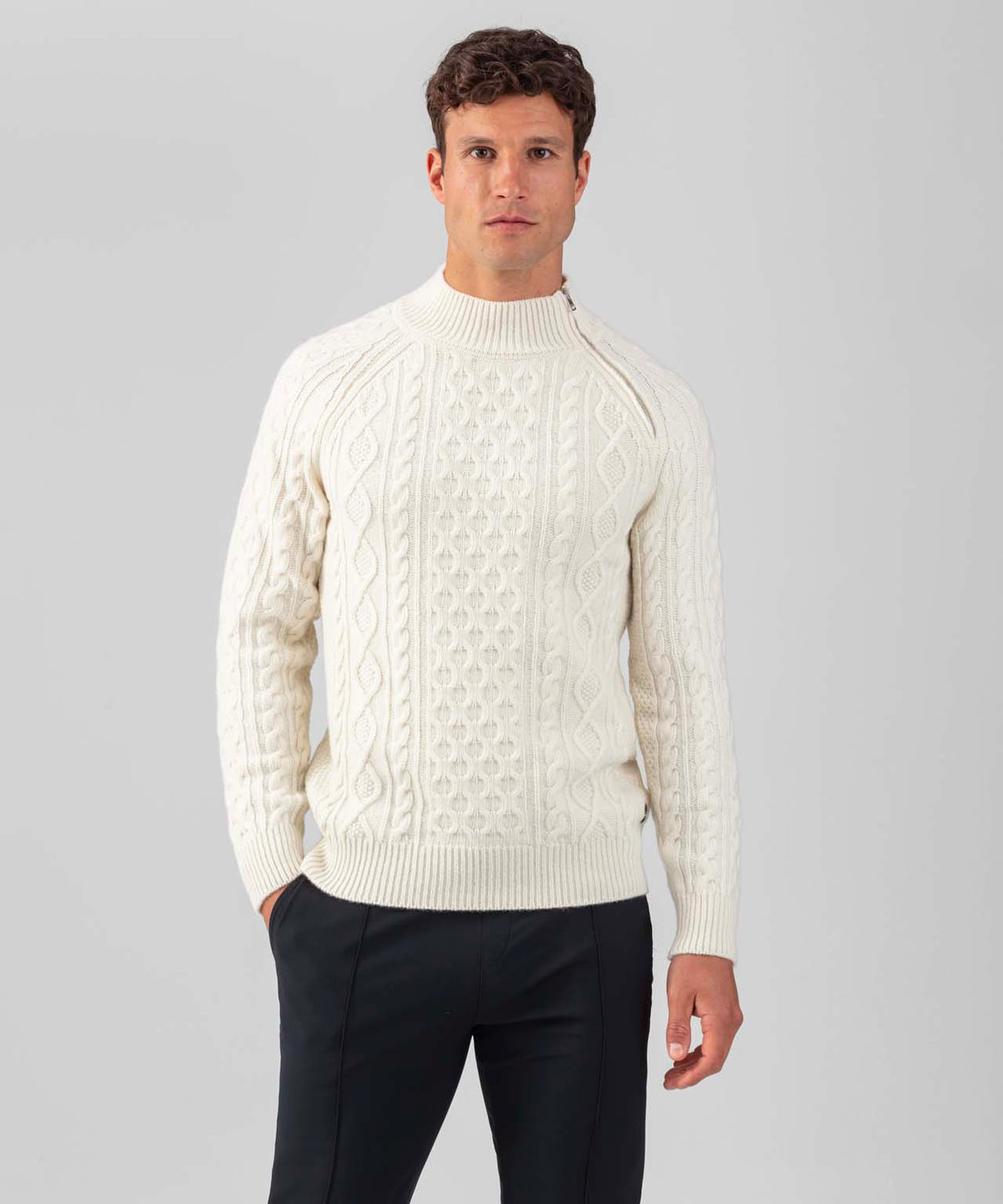 Wool Cashmere Telemark Sweater w Zip: Off White