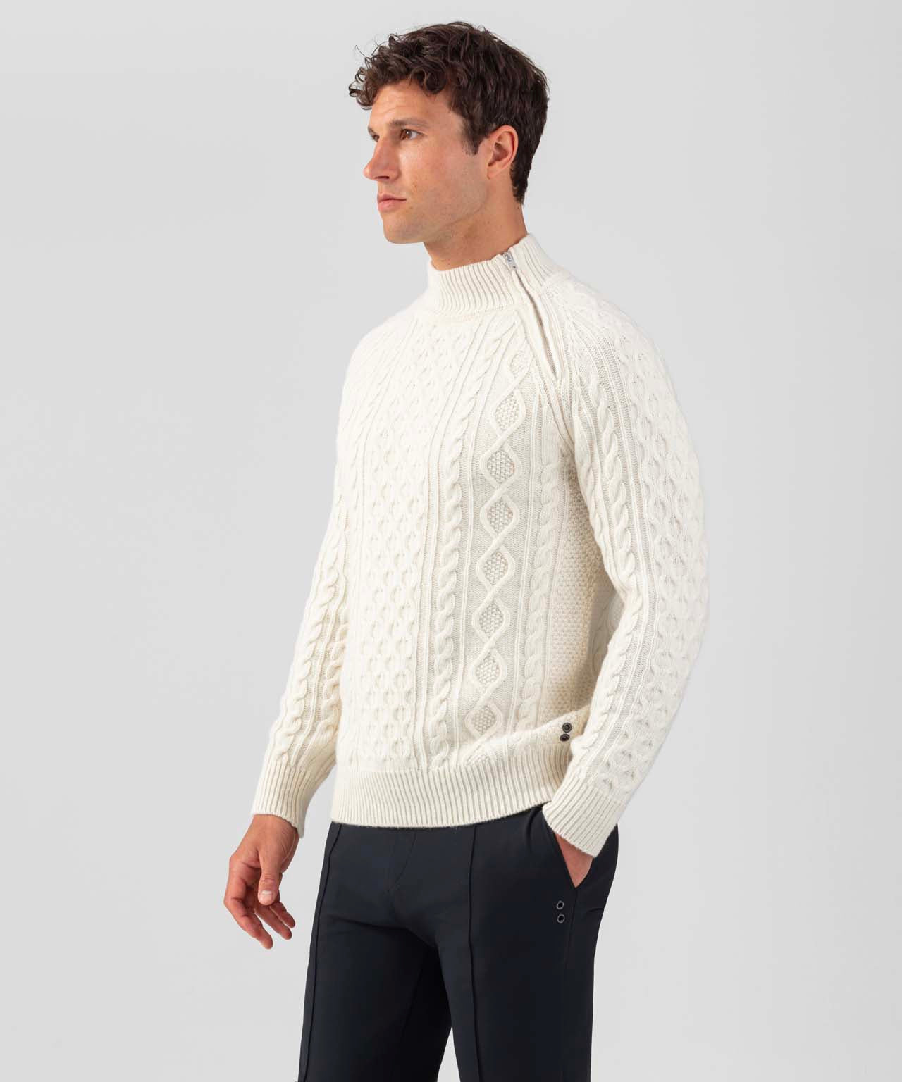 Wool Cashmere Telemark Sweater w Zip: Off White