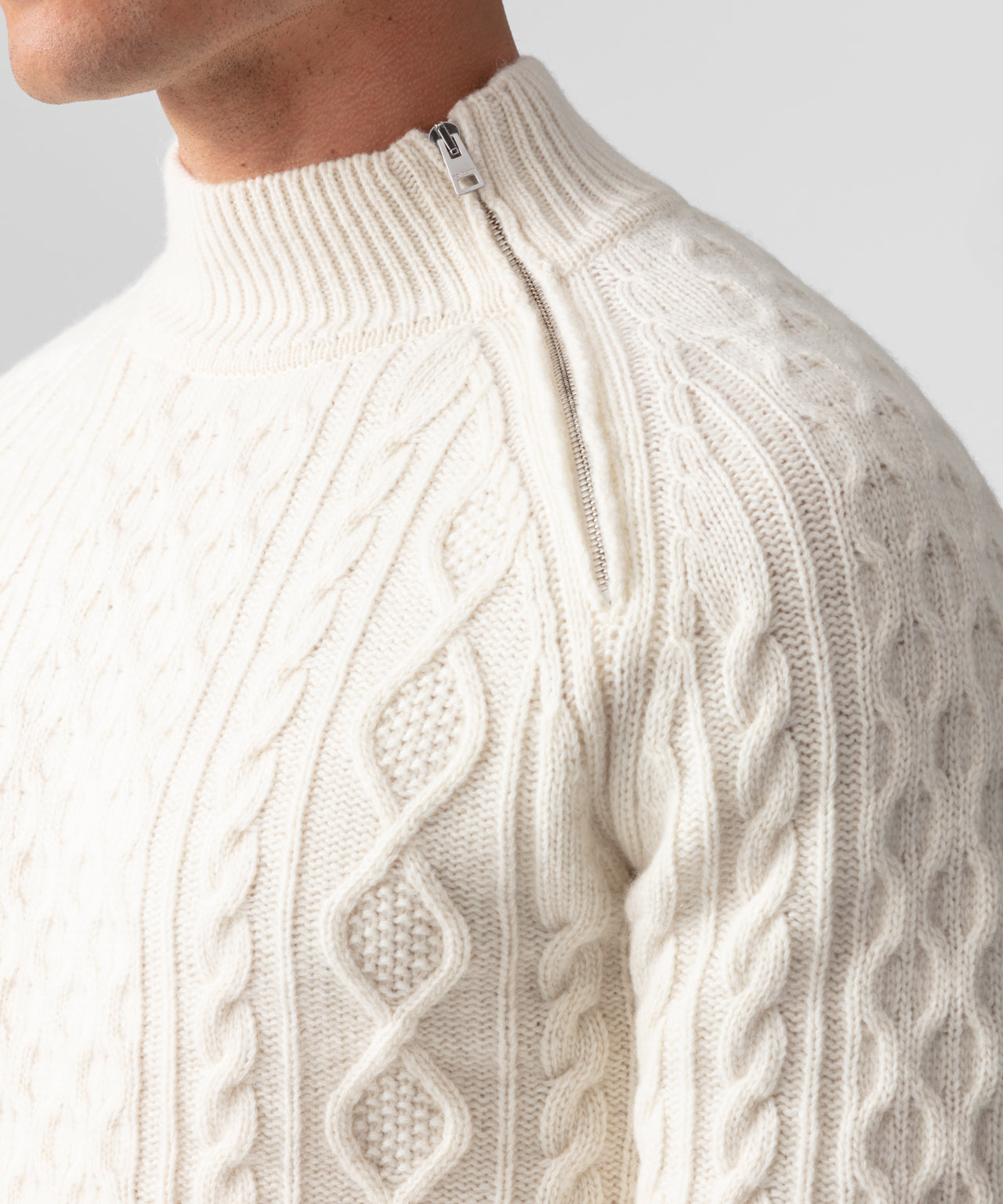 Wool Cashmere Telemark Sweater w Zip: Off White