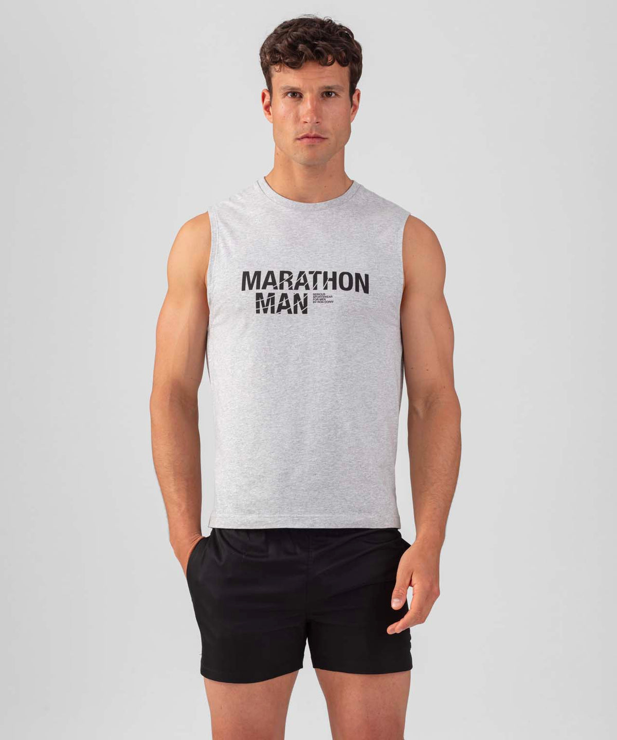 Organic Cotton Sleeveless T-Shirt MARATHON MAN: Heather Grey