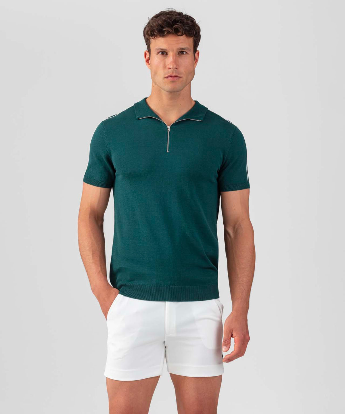 Cotton Silk RD Polo w. Piping: Green Night