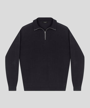 Cotton Silk RD Polo Long Sleeve: Black