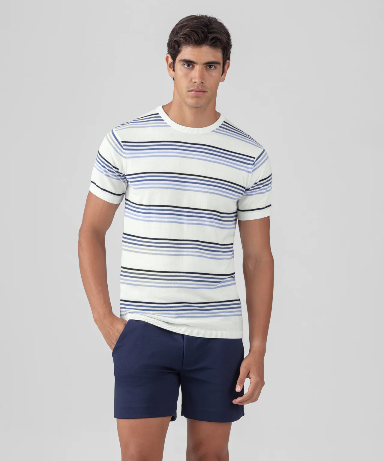 Knitted Striped T-Shirt: Off White