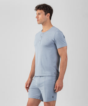 Cotton-Modal Henley T-Shirt: Dusty Blue