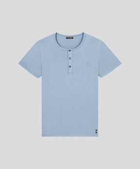 Cotton-Modal Henley T-Shirt: Dusty Blue