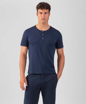 Cotton-Modal Henley T-Shirt: Navy